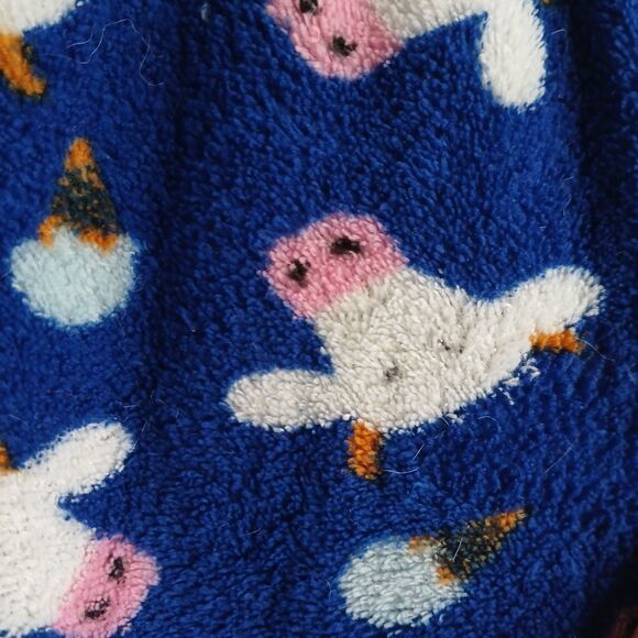 Fuzzy Lounge Pants XS Blue Cow Head Print Elastic Waist Leisure Weekend - Picture 6 of 8